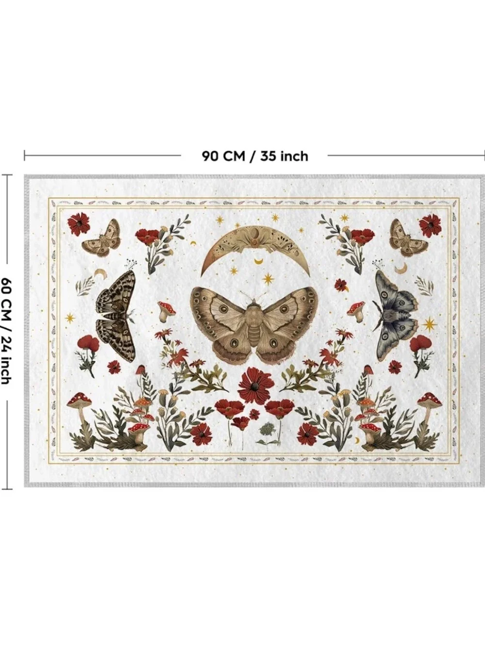 NWT 2'x3' Poppy Mushroom Moth Bath Mat Door Mat Non-Slip In White/Burgundy